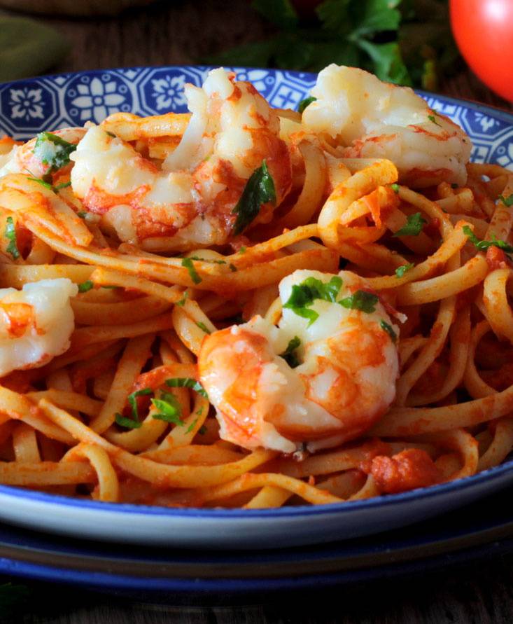 Linguine con gambas