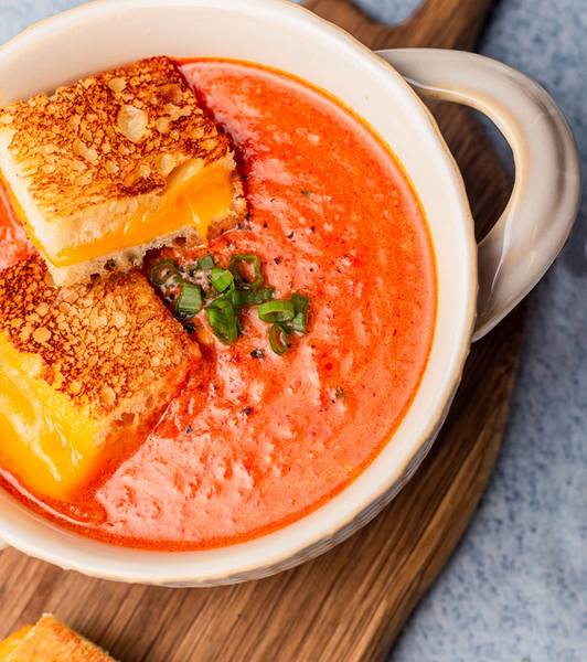 Creamy Tomato Soup with Grilled Cheese Croutons