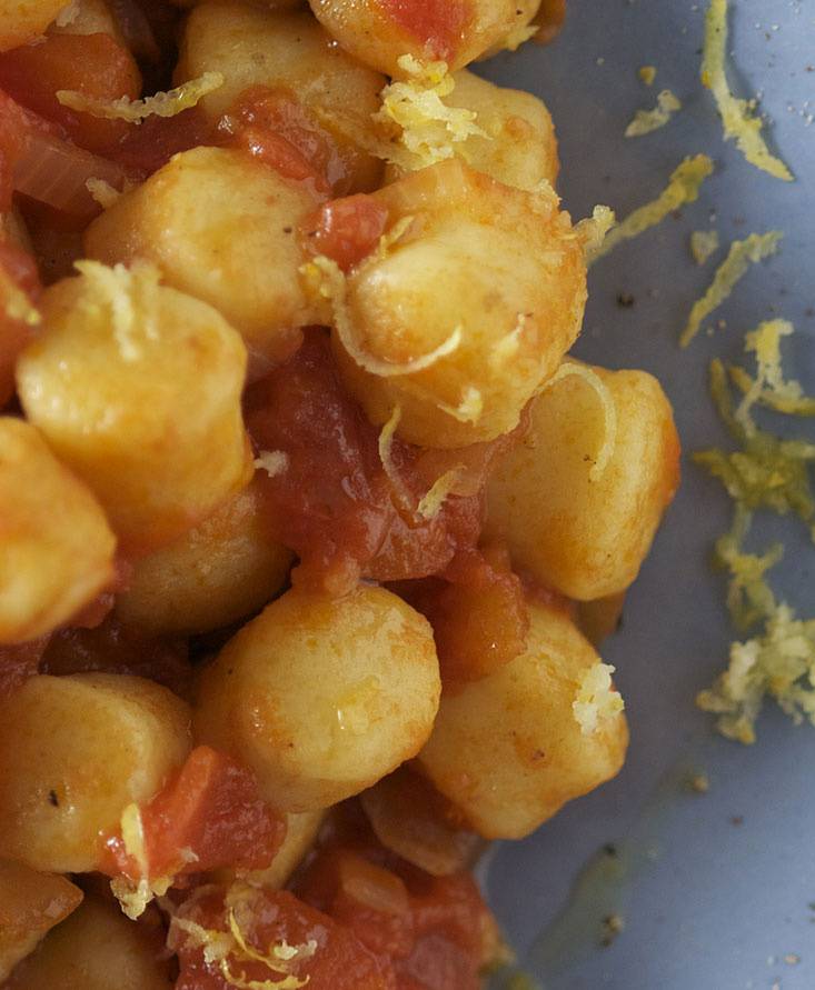 Gnocchi, tomato cubes and lemon