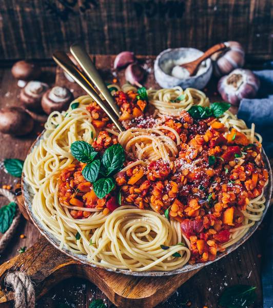 Lentil Bolognese with Spaghetti