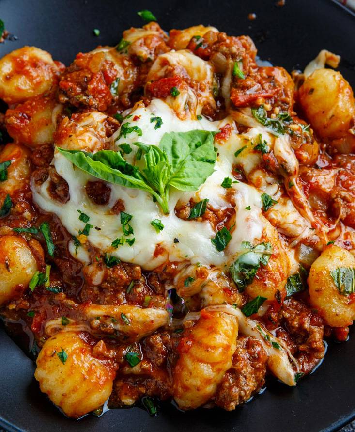 Mozzarella Baked Gnocchi Bolognese