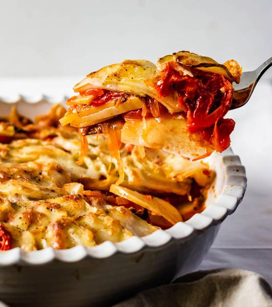 Saucy Tomato and Potato Gratin