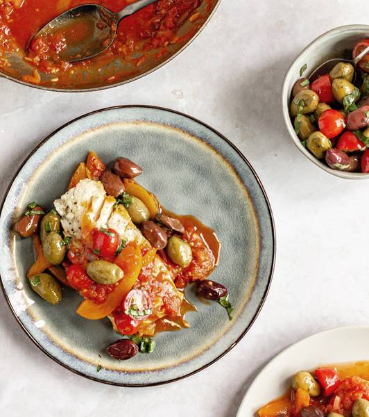 Simmered Fish with Olives and Tomatoes